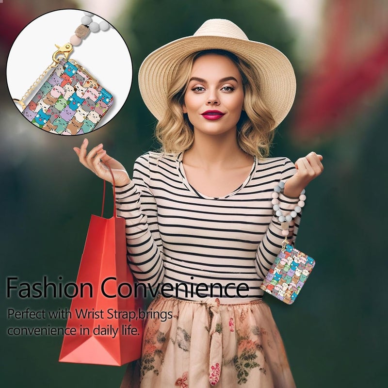Blusabaca RFID Credit Card Holder Wallets for Women, Small Cat Card Case Wallet with Removable Keychain and Zipper, Leather Card Holder Pocket Business Card Accordion Wallet - Image 2